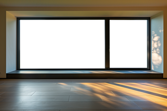 Large minimal clean window frame interior design. Transparent PNG background. Spacious living area with large window frames. Modern, clean style.