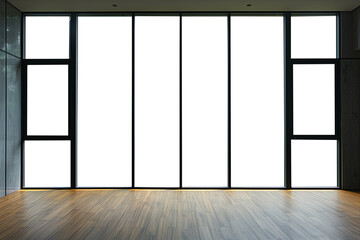 Large minimal clean window frame interior design. Transparent PNG background. Residential space with elegant windows. Minimalist interior. Transparent PNG.