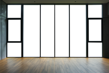 Large minimal clean window frame interior design. Transparent PNG background. Residential space with elegant windows. Minimalist interior. Transparent PNG.