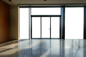 Large minimal clean window frame interior design. Transparent PNG background. Contemporary house with tall glass windows. Stylish, modern interior.