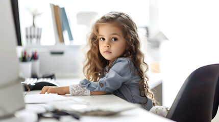 Money may buy happiness concept. happy child business girl working in the office. horizontal image. selective focus on bare feet isolated on white background, detailed, png
