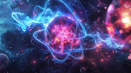 Obraz premium A colorful, glowing space scene with a large, glowing ball in the center