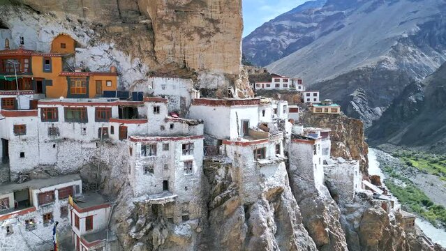 Fuktal Buddhist Monastery, Zanskar from the air, Himalayas from drone, Tibet