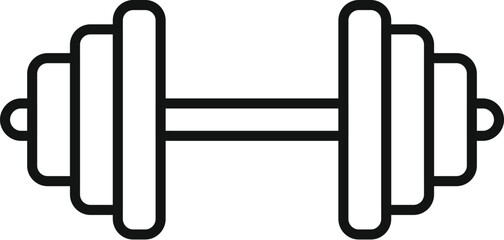 Minimalistic black outline dumbbell icon, isolated vector illustration for fitness, strength, and gym equipment, perfect for workout and exercise