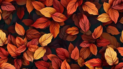 A beautifully arranged pattern of colorful autumn leaves creating a vibrant and warm textured background for a variety of design uses. 