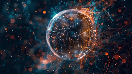 A glowing sphere with a black center and orange and blue swirls surrounding it. World Wide Web Concept