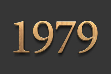 3D wooden logo of number 1979 on dark grey background.