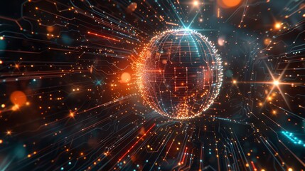 Obraz premium A glowing orb of light is surrounded by a blurry, colorful background. Concept of worldwide network