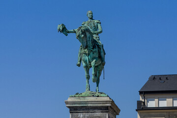 Bronze equestrian statue of William II, King of the Netherlands, Grand Duke of Luxembourg and Duke of Limburg on Place Guillaume. Luxembourg City.