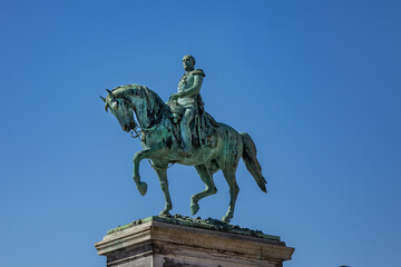 Bronze equestrian statue of William II, King of the Netherlands, Grand Duke of Luxembourg and Duke of Limburg on Place Guillaume. Luxembourg City.
