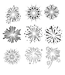 Set of hand drawn fireworks and sunbursts vector