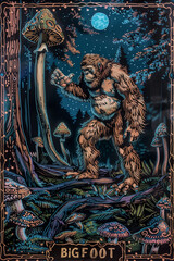 Obraz premium Bigfoot poster cryptid art. Sasquatch card illustration. Yowie artwork.