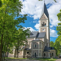Fototapeta premium The ancient Lutheran Church in the park