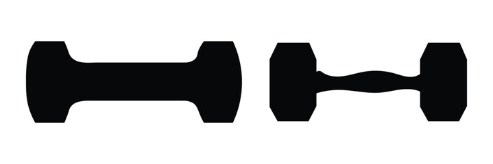 Dumbbell icons set in outlined and filled flat style. Gym heavy strength training dumbbell line pictograms. Weight lifting dumbbell signs.