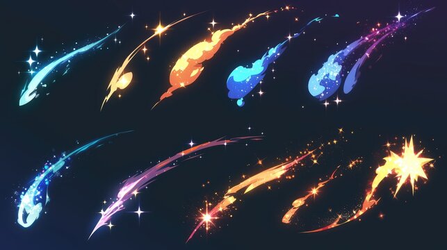 Explore a variety of timeless 2D cartoon FX effects with this collection featuring 10 dynamic elements question mark exclamation mark flash span smoke blow multicolored glitter steam stars 