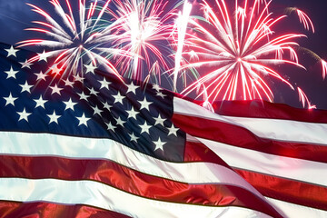 USA flag and fireworks symbolizing the celebration of the Fourth of July