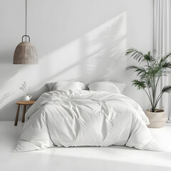 Bedding png mockup minimal bedroom interior design isolated on white background, studio photography, png
