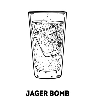Jager bomb cocktail illustration. Hand drawn sketch. Vector illustration. Isolated object.