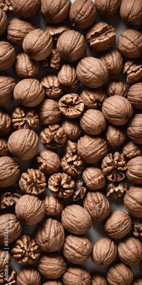 Wall mural Walnuts. Top view, flat lay. Autumn harvest