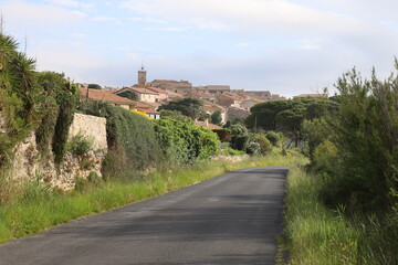 Vue d'ensemble du village, village de Bages, département de l'Aude, France