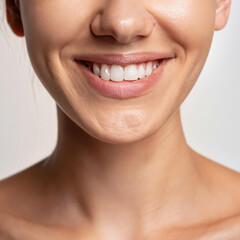 Obraz premium close up of a woman smiling, perfect teeth of a woman, dental care, advertising for whitening
