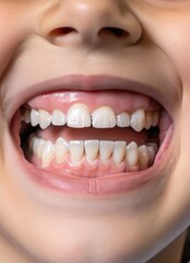 Obraz premium close up of a child smiling, lips of a kid, perfect smile, white teeth of a kid
