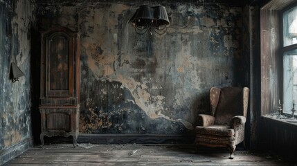 Chair Beside Window in Grungy Room