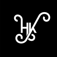 HK letter logo design on black background. HK creative initials letter logo concept. hh letter design. HK white letter design on black background. H K, h k logo