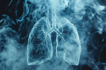 Human Lungs Surrounded by White Smoke