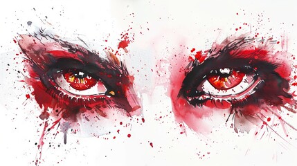 Fierce female red eyes isolated on white background. Demonic eyes. Concept of Halloween, Day of the dead, Dia de los muertos, horror, evil spirits, supernatural beings, demon, devil. Watercolor