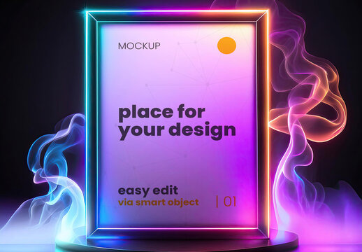 Colorful Light Steam Smoke Poster Frame Mockup Generative Ai