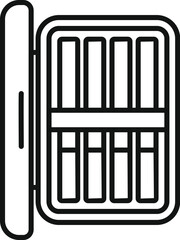 A simplistic linear icon of a bookshelf, suitable for various design uses