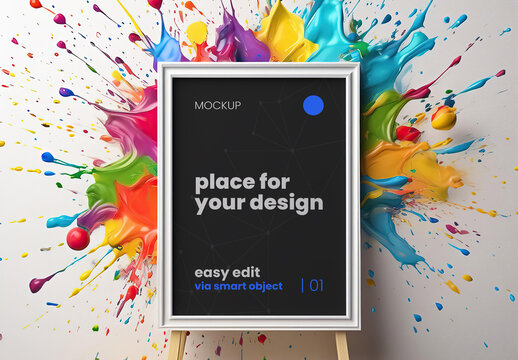 Colorful Paint Splash Poster Frame Mockup Stand Illustrated Generative Ai