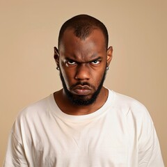 Obraz premium Close up shot of the angry man. Unhappy state of the person. Angry grimace. Mental health concept