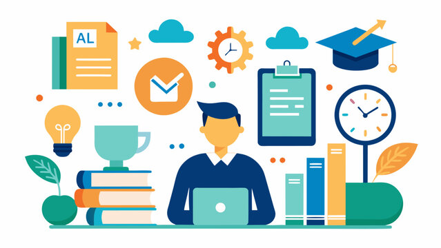A presentation on academic expectations including tips for time management study strategies and resources for academic success.. Vector illustration