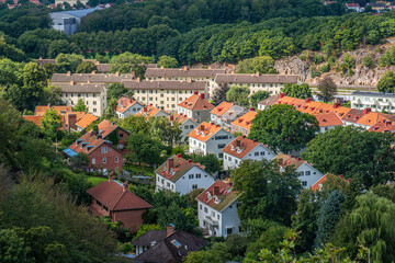 Obraz premium View over an area of small apartment houses.
