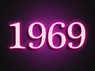 Pink glowing Neon light text effect of number 1969.