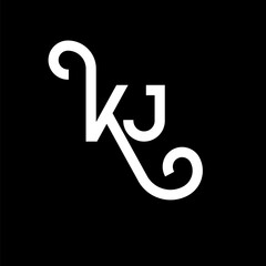 KJ letter logo design on black background. KJ creative initials letter logo concept. kj letter design. KJ white letter design on black background. K J, k j logo