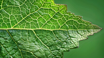 Fototapeta premium A tight shot of a green leaf with a softly blurred background of leaves The center portion of the leaf's background is distinctly visible