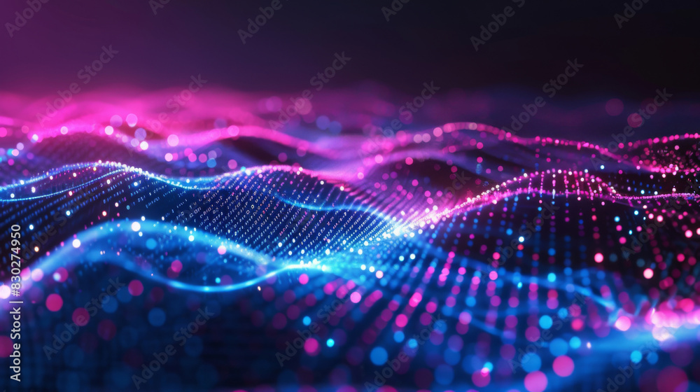 Aufkleber Abstract tech background with flowing particle waves in blue and pink
