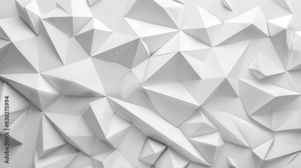 Poster Modern three-dimensional white polygonal surface, creating a minimalistic geometric backdrop