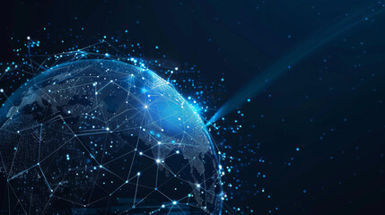 Obraz premium Planet earth network abstract image with light beams on a dark blue background