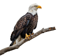 Bald eagle on a branch isolated, transparent background