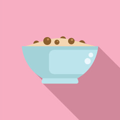 Minimalist vector design of a cereal bowl with milk and flakes on a pastel pink backdrop