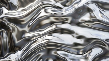 3D Render of Abstract Liquid Chrome Background, Generative AI