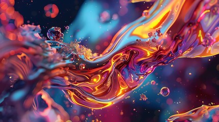 3D rendering, abstract background with flowing colorful liquid.