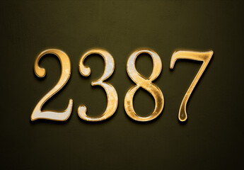 Old gold effect of 2387 number with 3D glossy style Mockup.	