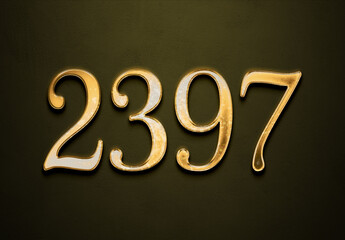 Old gold effect of 2397 number with 3D glossy style Mockup.	