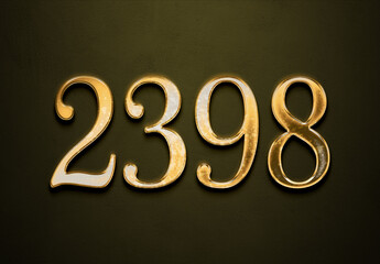 Old gold effect of 2398 number with 3D glossy style Mockup.	