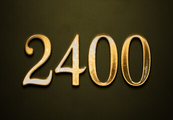 Old gold effect of 2400 number with 3D glossy style Mockup.	